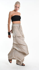 A34B W512425 TROUSER Over Wide Satin Viscose Sand