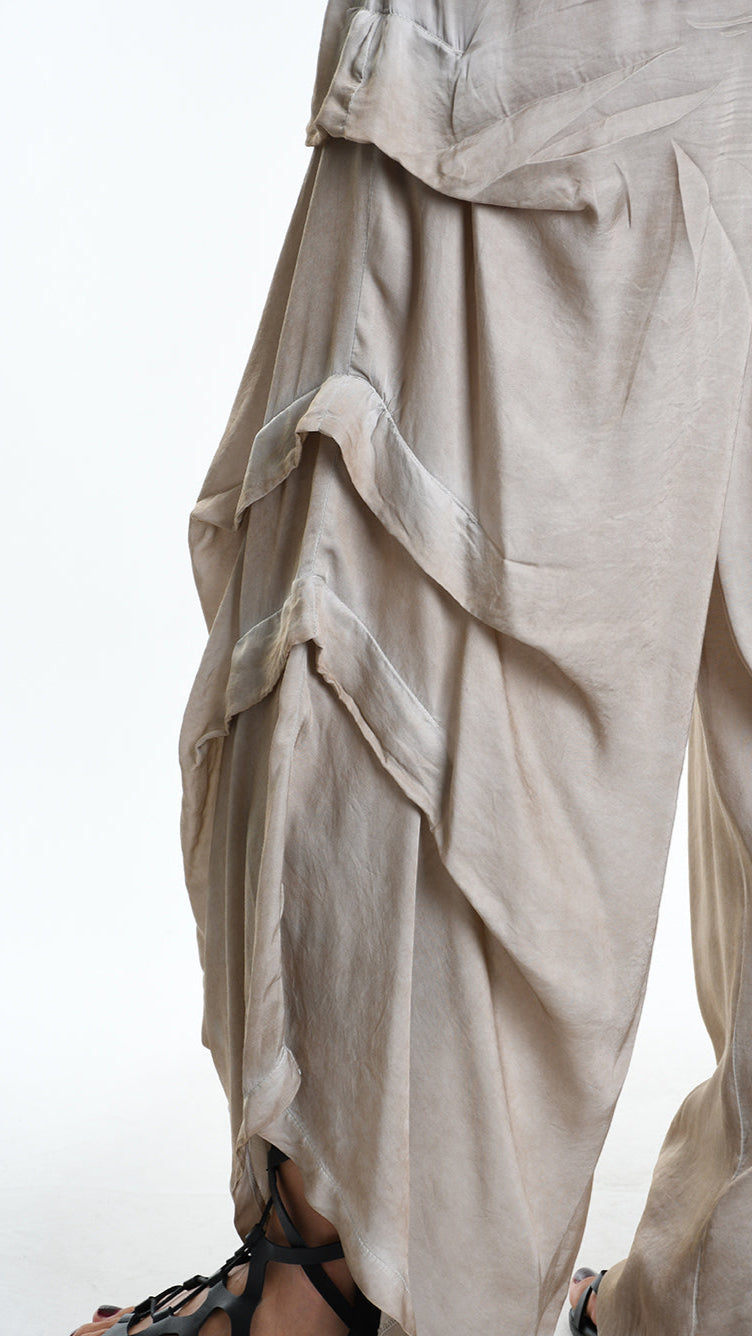 A34B W512425 TROUSER Over Wide Satin Viscose Sand