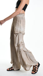 A34B W512425 TROUSER Over Wide Satin Viscose Sand