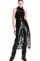 4B W5138 TANK TOP Over Tulle Devore Flocked Stretch Black LA HAINE INSIDE US