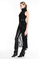 4B W5138 TANK TOP Over Tulle Devore Flocked Stretch Black LA HAINE INSIDE US