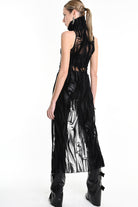 4B W5138 TANK TOP Over Tulle Devore Flocked Stretch Black LA HAINE INSIDE US