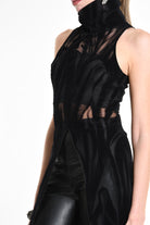 4B W5138 TANK TOP Over Tulle Devore Flocked Stretch Black LA HAINE INSIDE US