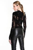 4B W5139 SWEATER Tulle Devore Flocked Stretch Black LA HAINE INSIDE US