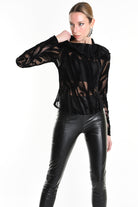 4B W5139 SWEATER Tulle Devore Flocked Stretch Black LA HAINE INSIDE US