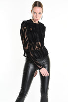 4B W5139 SWEATER Tulle Devore Flocked Stretch Black LA HAINE INSIDE US