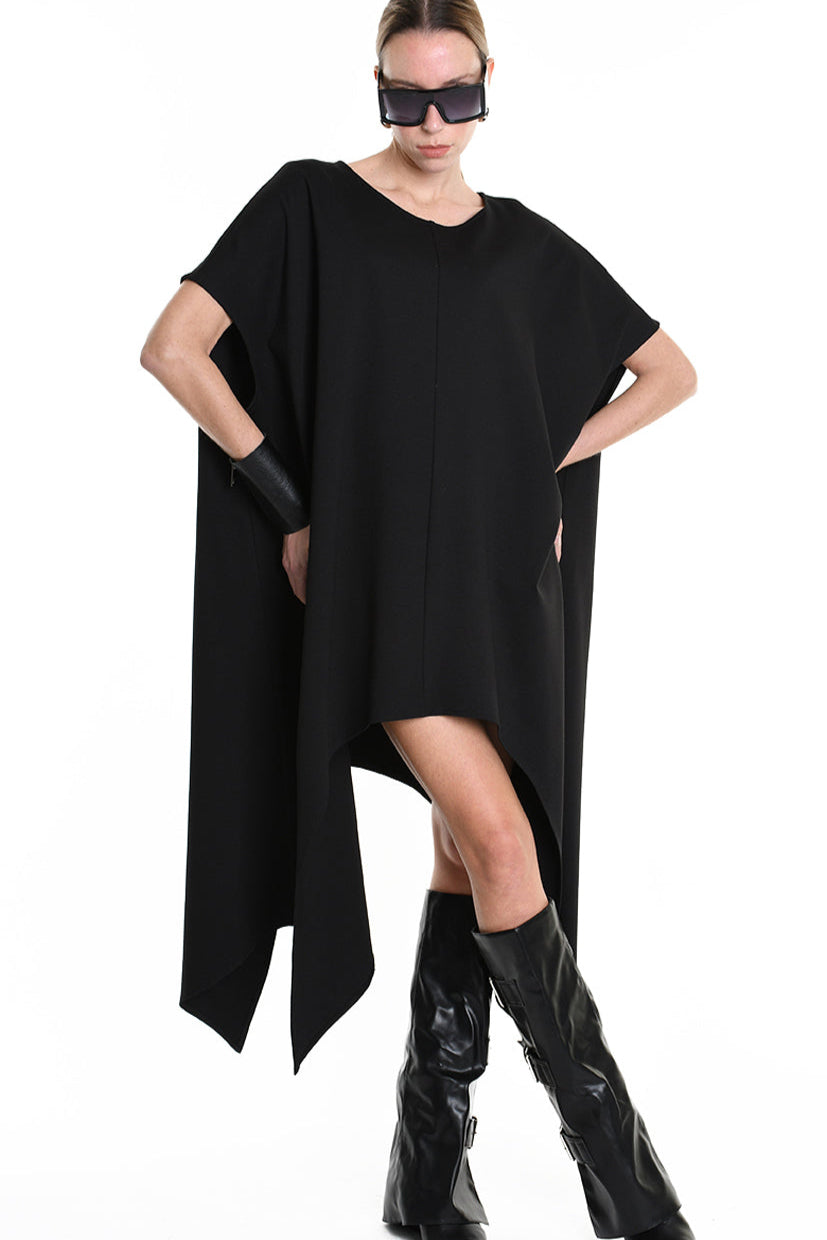 4B W5140 DRESS Asymmetric Over Punto Milano UNISEX  Black LA HAINE INSIDE US