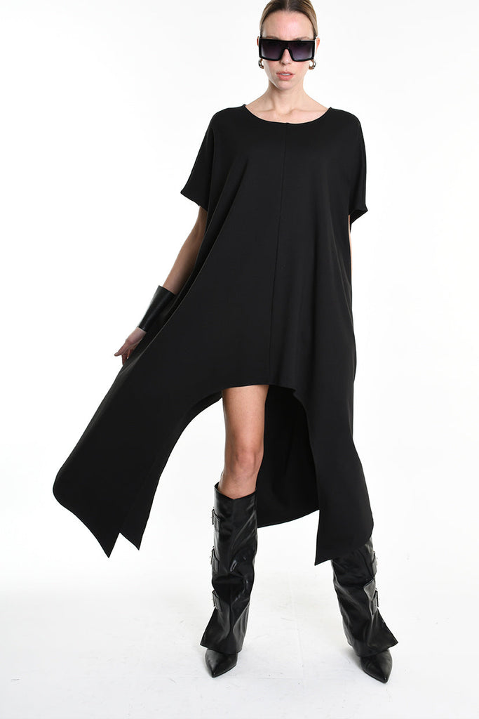 4B W5140 DRESS Asymmetric Over Punto Milano UNISEX  Black LA HAINE INSIDE US