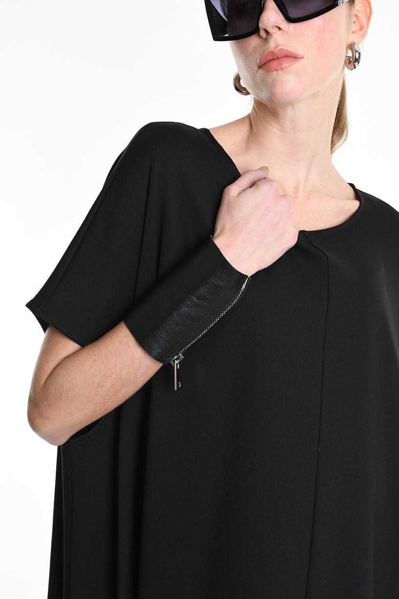 4B W5140 DRESS Asymmetric Over Punto Milano UNISEX  Black LA HAINE INSIDE US
