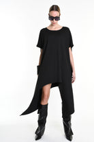 4B W5140 DRESS Asymmetric Over Punto Milano UNISEX  Black LA HAINE INSIDE US