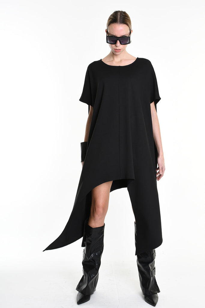 4B W5140 DRESS Asymmetric Over Punto Milano UNISEX  Black LA HAINE INSIDE US