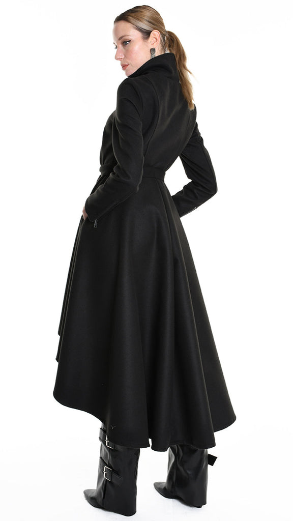 4B W5151 COAT Asymmetric Cloth Lined Black TEPHRA
