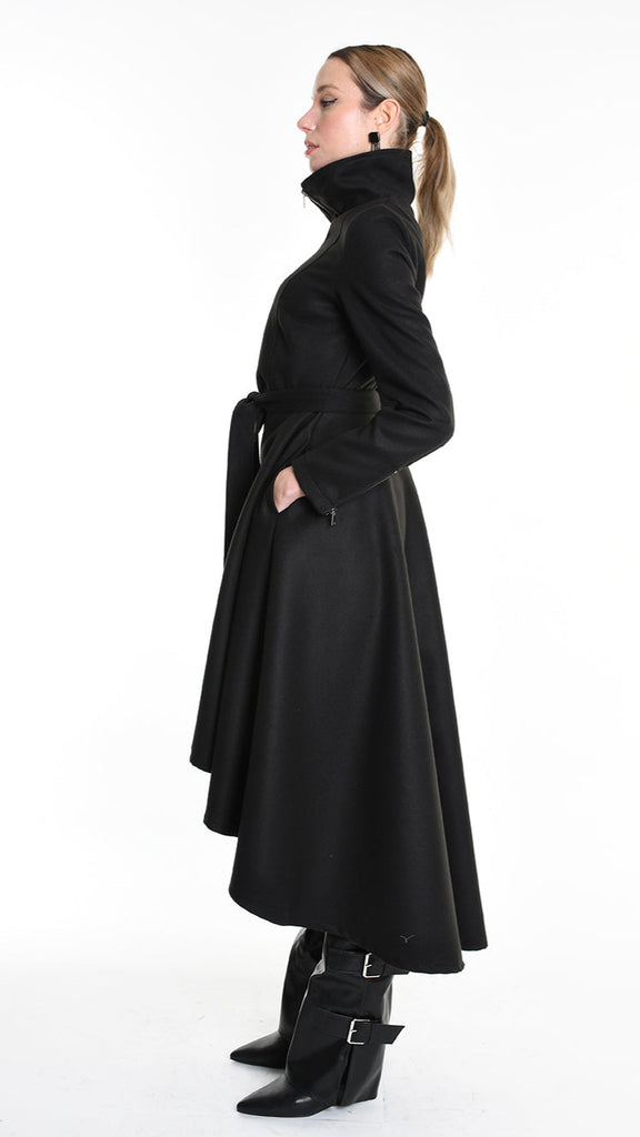 4B W5151 COAT Asymmetric Cloth Lined Black TEPHRA