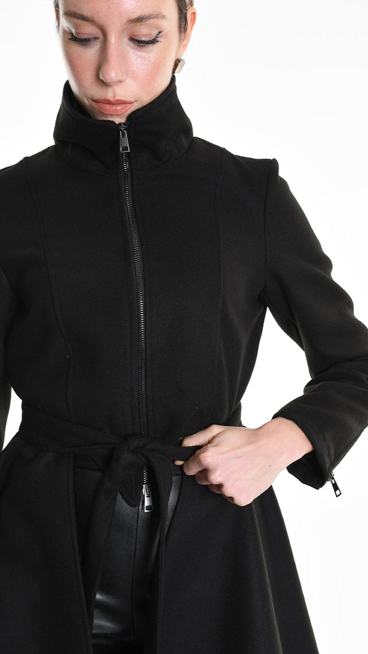 4B W5151 COAT Asymmetric Cloth Lined Black TEPHRA