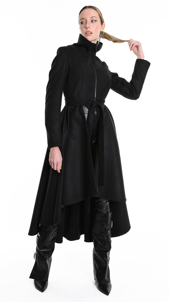 4B W5151 COAT Asymmetric Cloth Lined Black TEPHRA