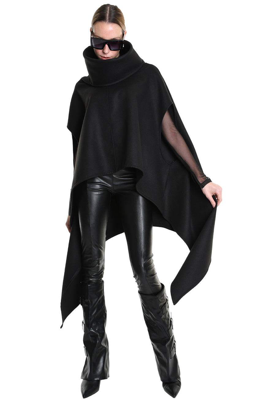 4B W5153 CAPE Over Asymmetric Cloth UNISEX D Black LA HAINE INSIDE US