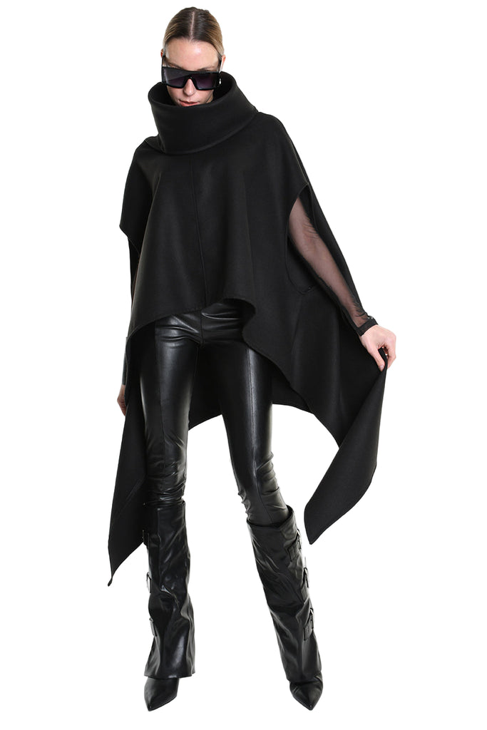 4B W5153 CAPE Over Asymmetric Cloth UNISEX D Black LA HAINE INSIDE US