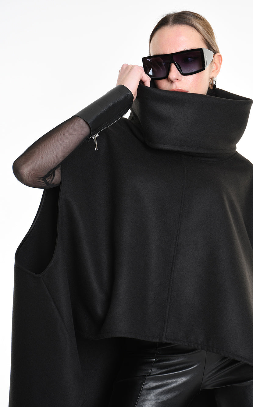 4B W5153 CAPE Over Asymmetric Cloth UNISEX D Black LA HAINE INSIDE US
