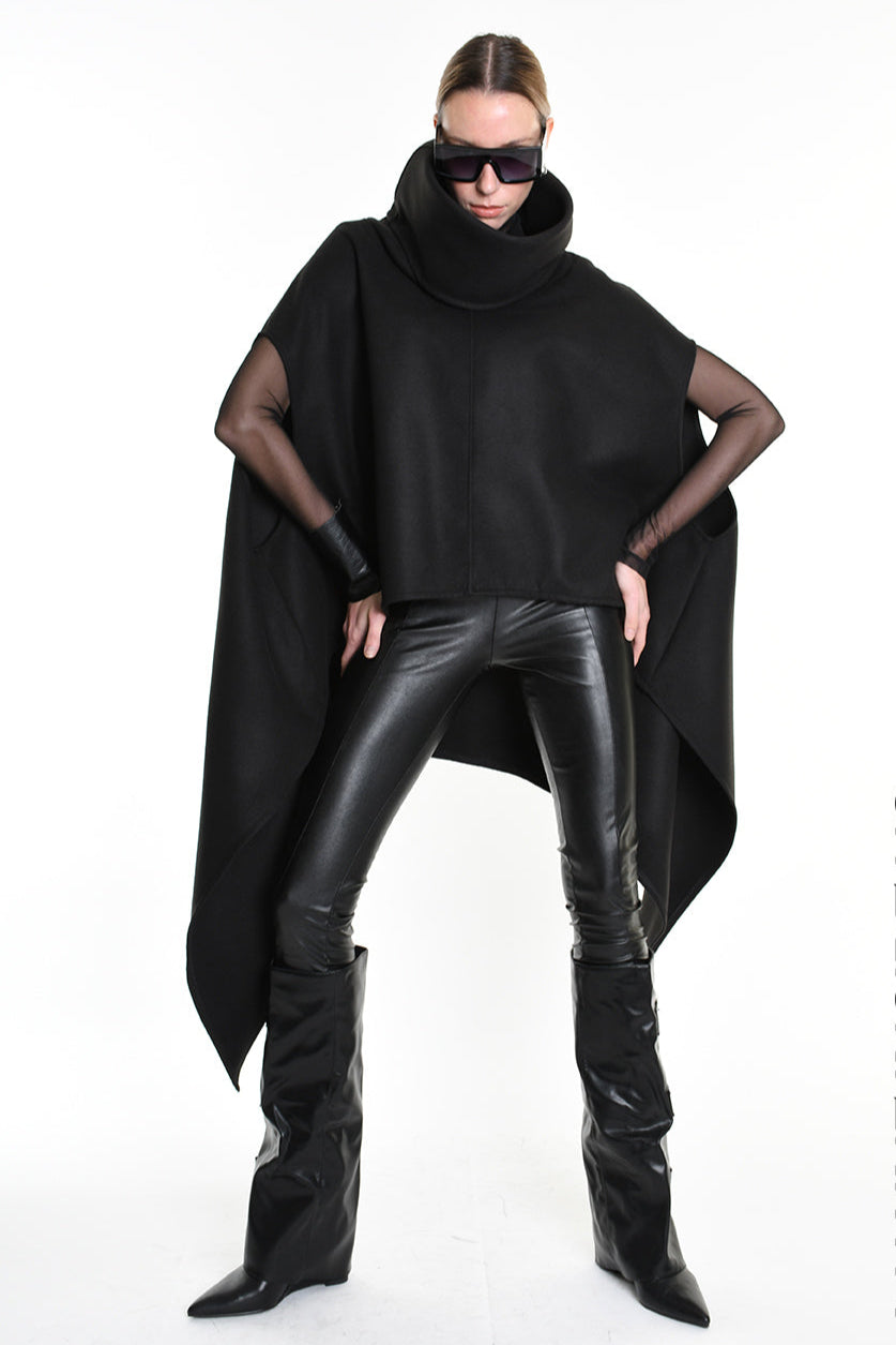 4B W5153 CAPE Over Asymmetric Cloth UNISEX D Black LA HAINE INSIDE US