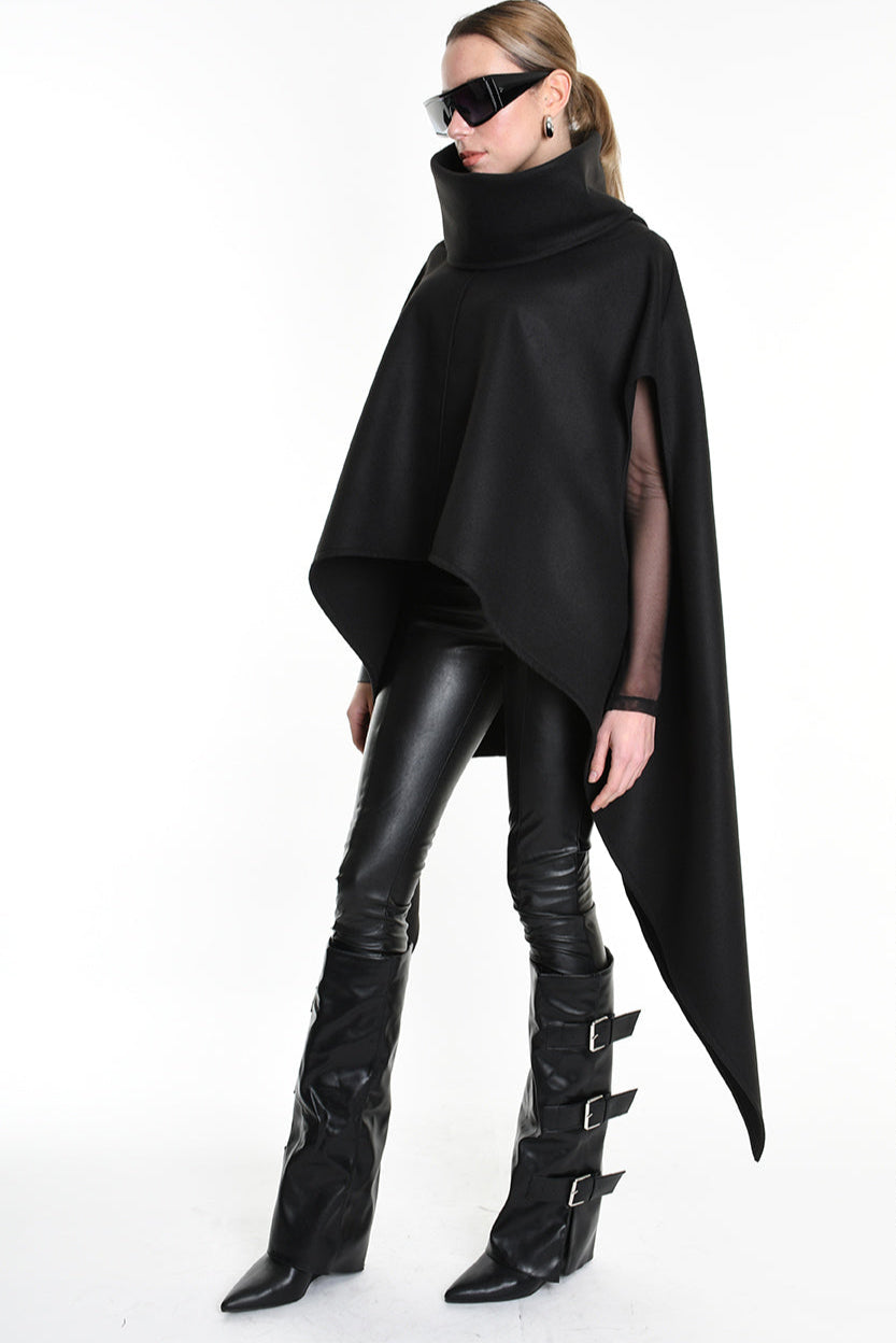 4B W5153 CAPE Over Asymmetric Cloth UNISEX D Black LA HAINE INSIDE US