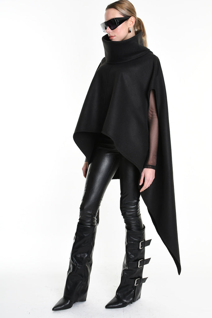4B W5153 CAPE Over Asymmetric Cloth UNISEX D Black LA HAINE INSIDE US
