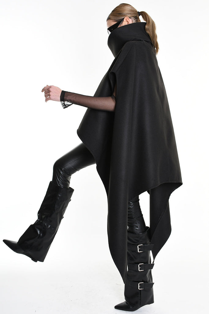 4B W5153 CAPE Over Asymmetric Cloth UNISEX D Black LA HAINE INSIDE US