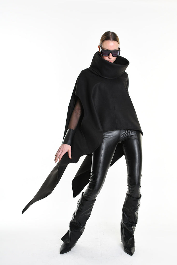 4B W5153 CAPE Over Asymmetric Cloth UNISEX D Black LA HAINE INSIDE US
