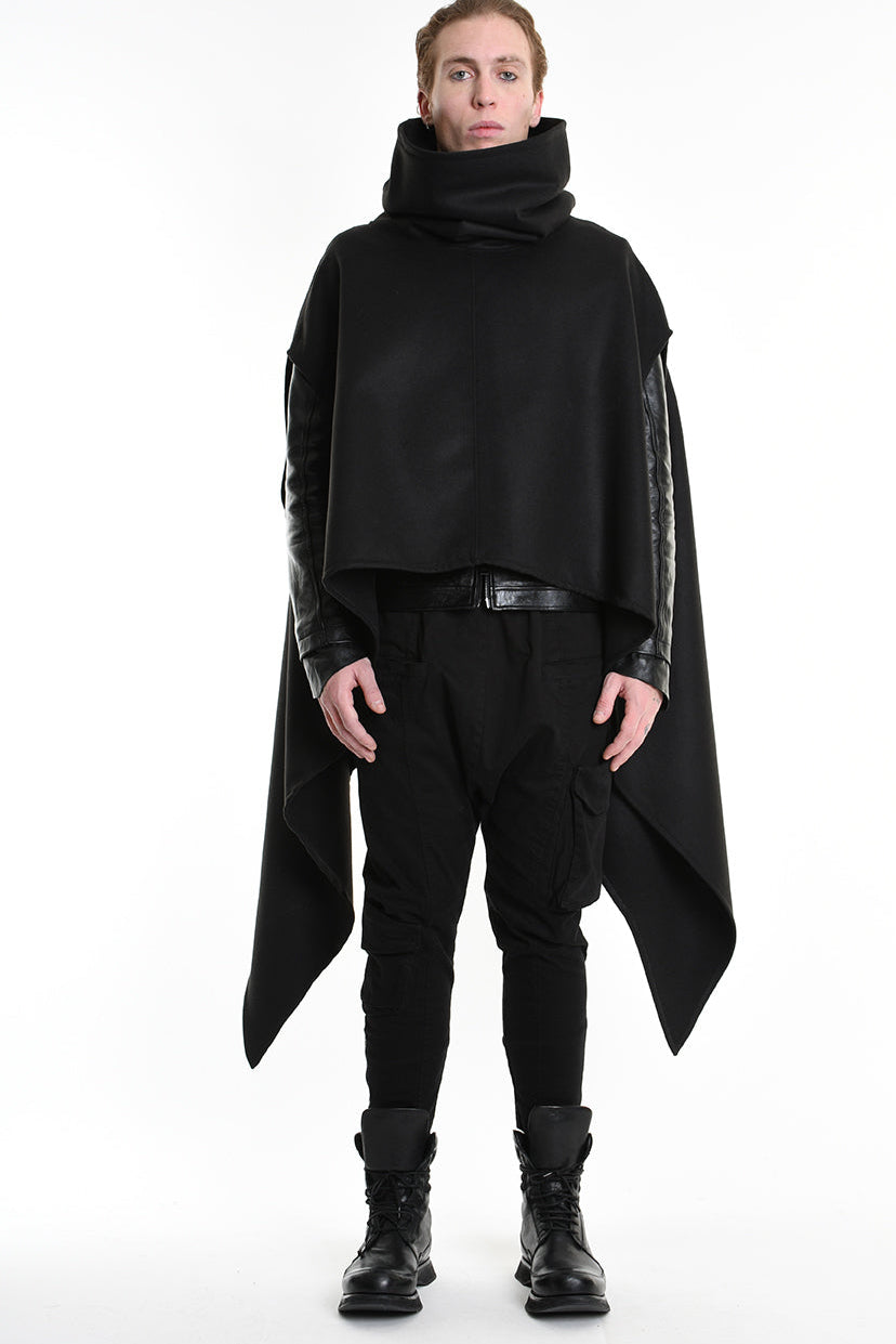 4B W5153 CAPE Over Asymmetric Cloth UNISEX D Black LA HAINE INSIDE US