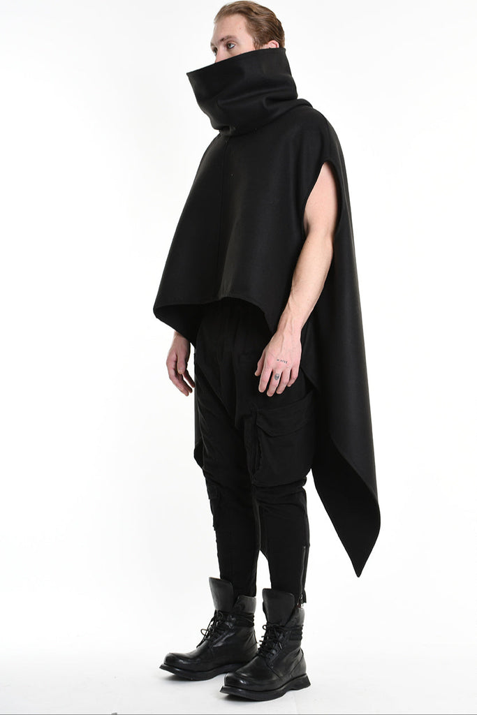 4B W5153 CAPE Over Asymmetric Cloth UNISEX D Black LA HAINE INSIDE US
