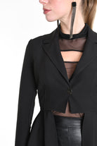 4B W5154 ASYMMETRICAL JACKET in Techno Stretch & Tulle Black LA HAINE INSIDE US