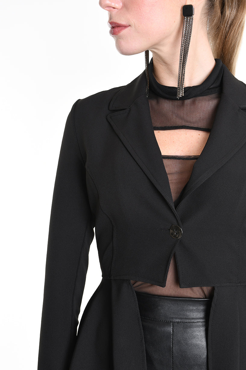 4B W5154 ASYMMETRICAL JACKET in Techno Stretch & Tulle Black LA HAINE INSIDE US