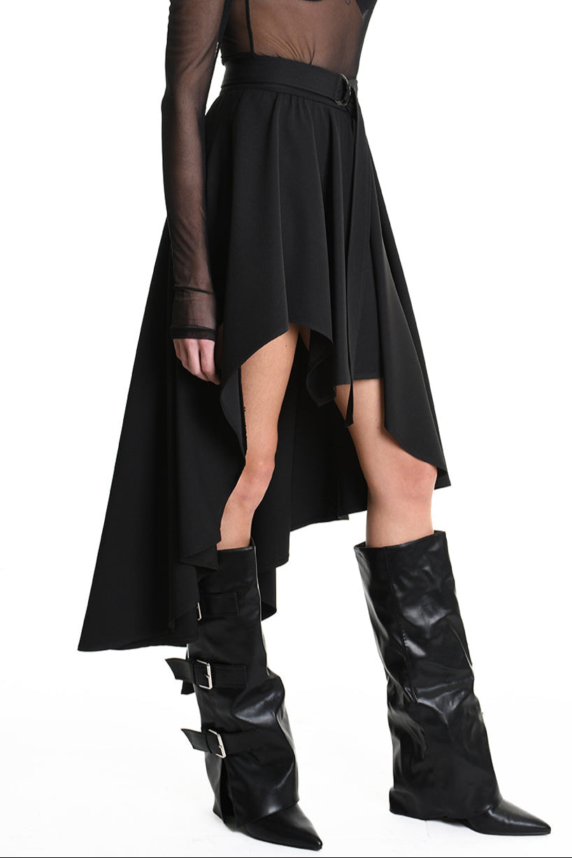 4B W5155 SKIRT Asymmetric Tecno Stretch Black LA HAINE INSIDE US