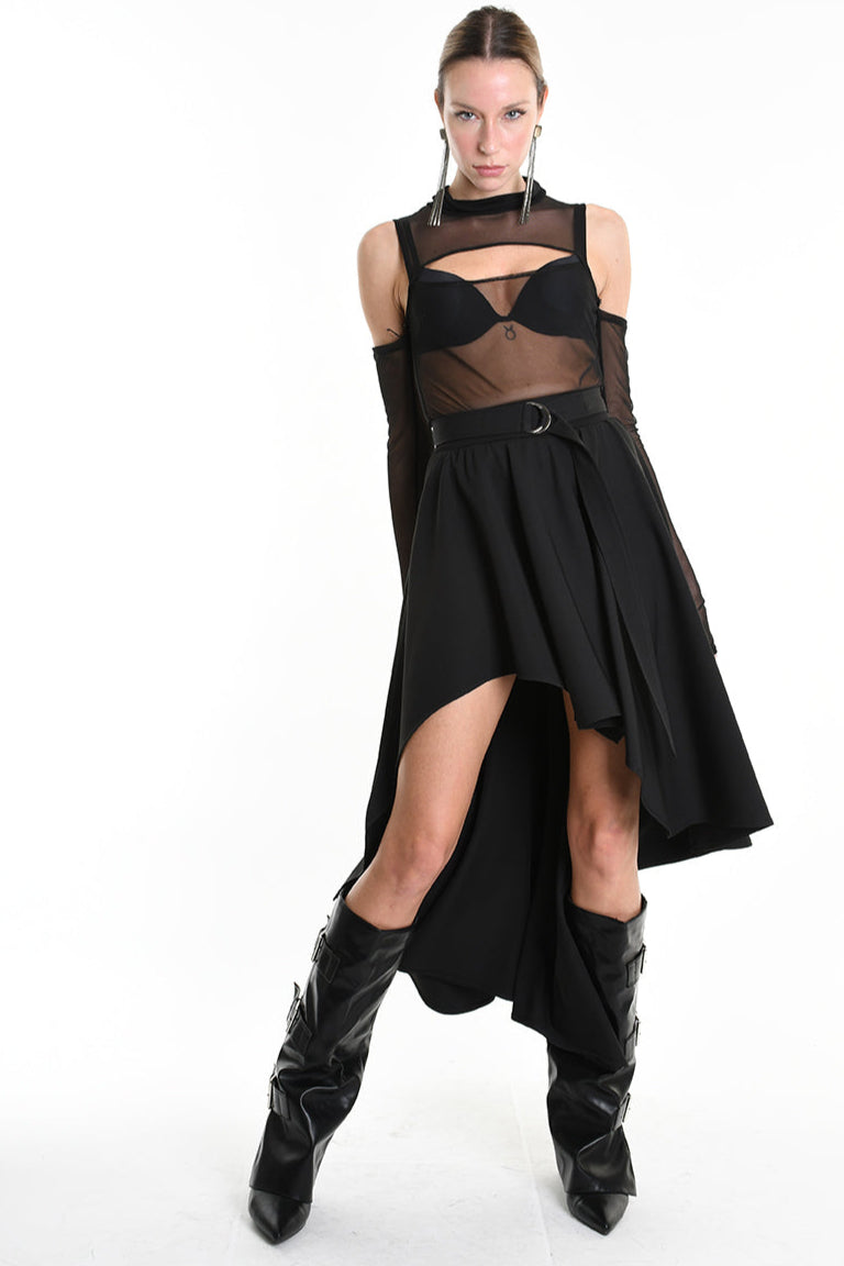 4B W5155 SKIRT Asymmetric Tecno Stretch Black LA HAINE INSIDE US