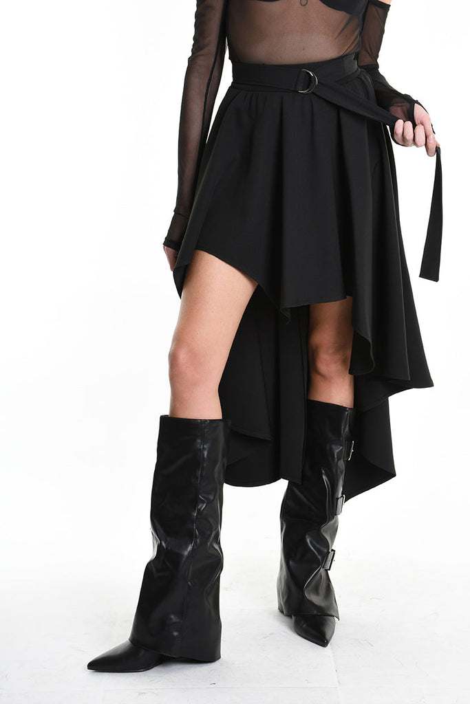 4B W5155 SKIRT Asymmetric Tecno Stretch Black LA HAINE INSIDE US