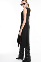 4B W5157 DRESS Asymmetric Sleeveless Punto Milano Black LA HAINE INSIDE US