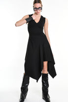 4B W5157 DRESS Asymmetric Sleeveless Punto Milano Black LA HAINE INSIDE US