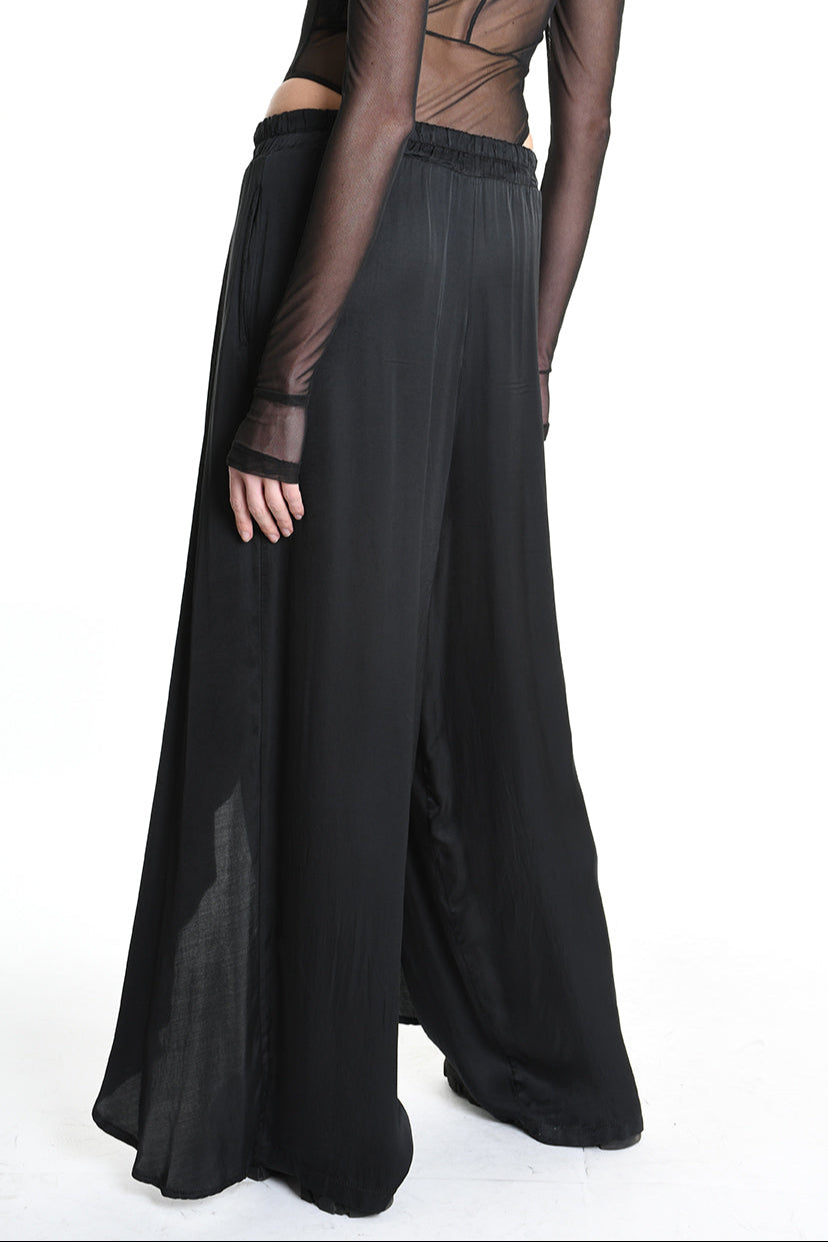 4B W5165 TROUSER Regular Satin Viscose Dyed Hot Black WOMAN LA HAINE INSIDE US