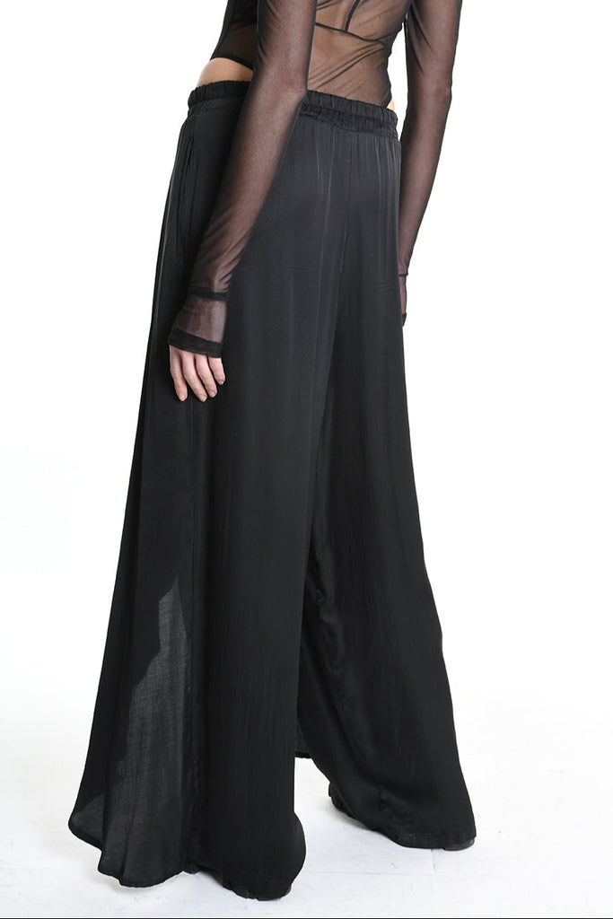 4B W5165 TROUSER Regular Satin Viscose Dyed Hot Black WOMAN LA HAINE INSIDE US