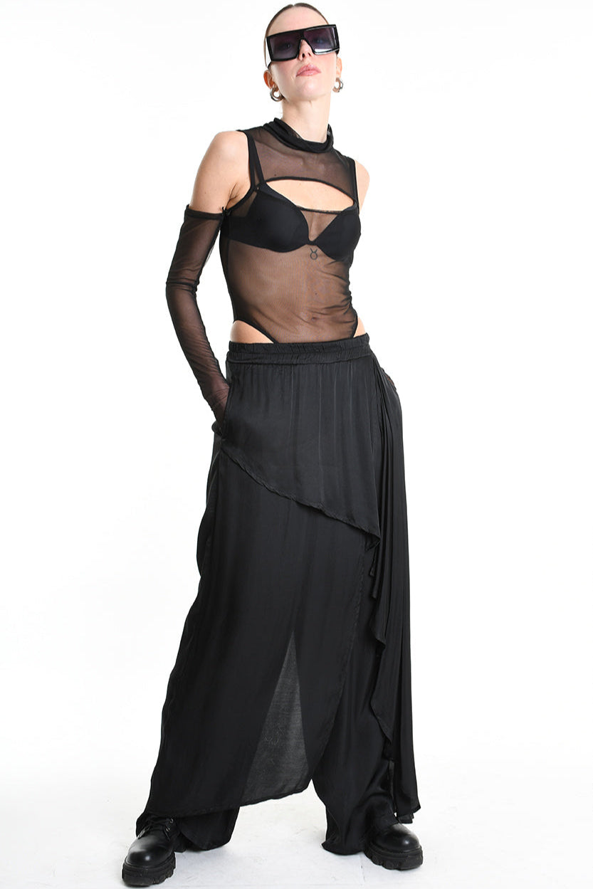 4B W5165 TROUSER Regular Satin Viscose Dyed Hot Black WOMAN LA HAINE INSIDE US