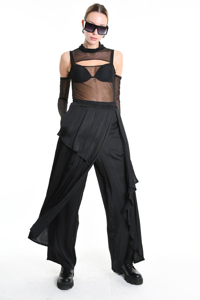 4B W5165 TROUSER Regular Satin Viscose Dyed Hot Black WOMAN LA HAINE INSIDE US