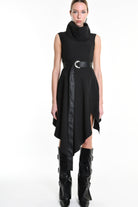 4B W5174 DRESS Asymmetric Tecno Stretch & Faux Leather Black LA HAINE INSIDE US