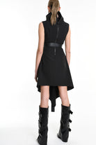 4B W5174 DRESS Asymmetric Tecno Stretch & Faux Leather Black LA HAINE INSIDE US