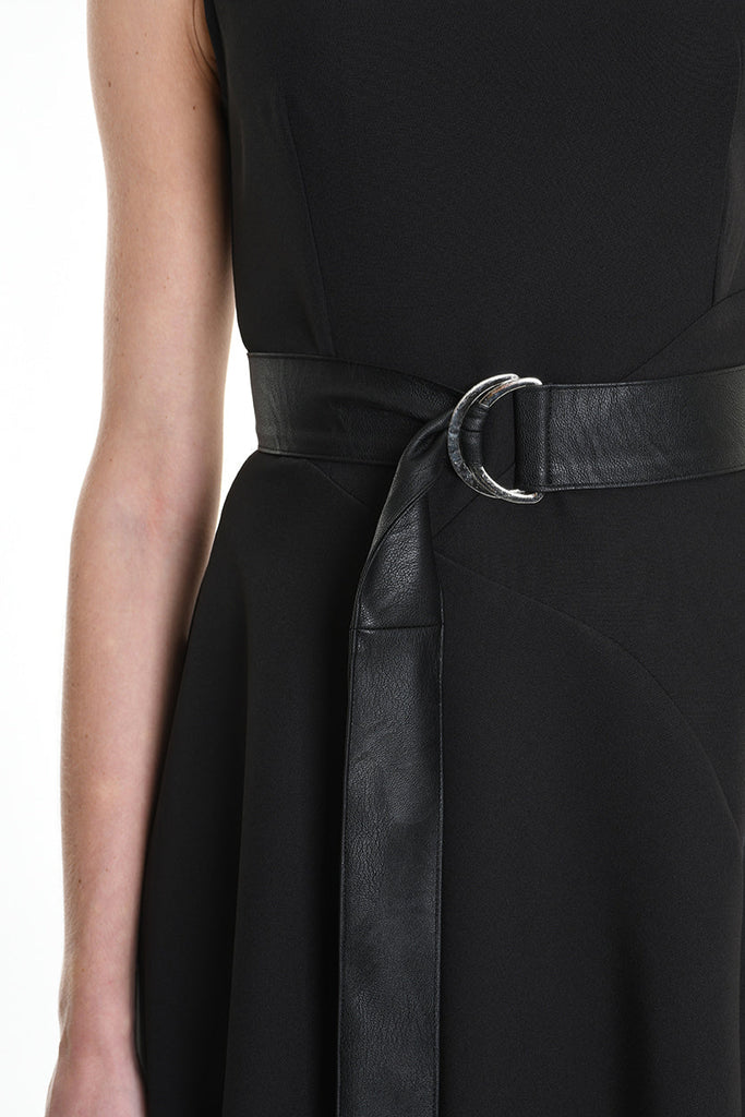 4B W5174 DRESS Asymmetric Tecno Stretch & Faux Leather Black LA HAINE INSIDE US