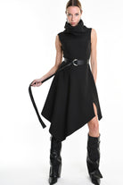 4B W5174 DRESS Asymmetric Tecno Stretch & Faux Leather Black LA HAINE INSIDE US