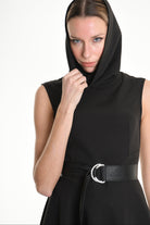 4B W5174 DRESS Asymmetric Tecno Stretch & Faux Leather Black LA HAINE INSIDE US