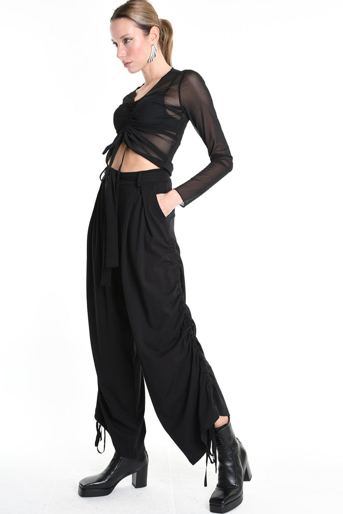 4B W5177 TROUSER Wide Fit Punto Milano Black WOMAN LA HAINE INSIDE US