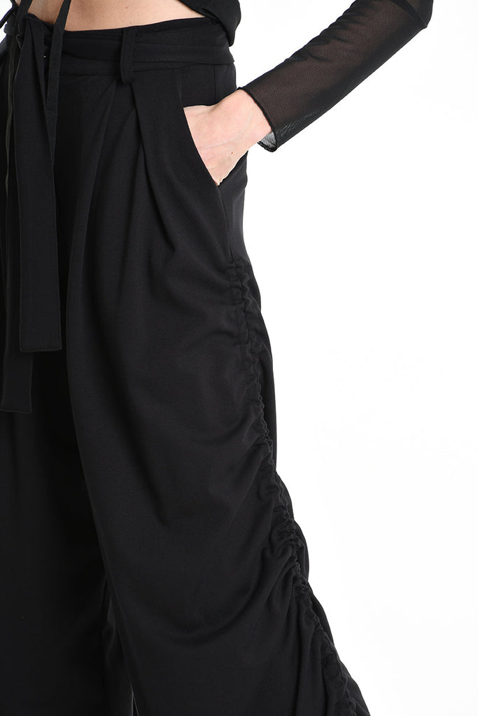 4B W5177 TROUSER Wide Fit Punto Milano Black WOMAN LA HAINE INSIDE US