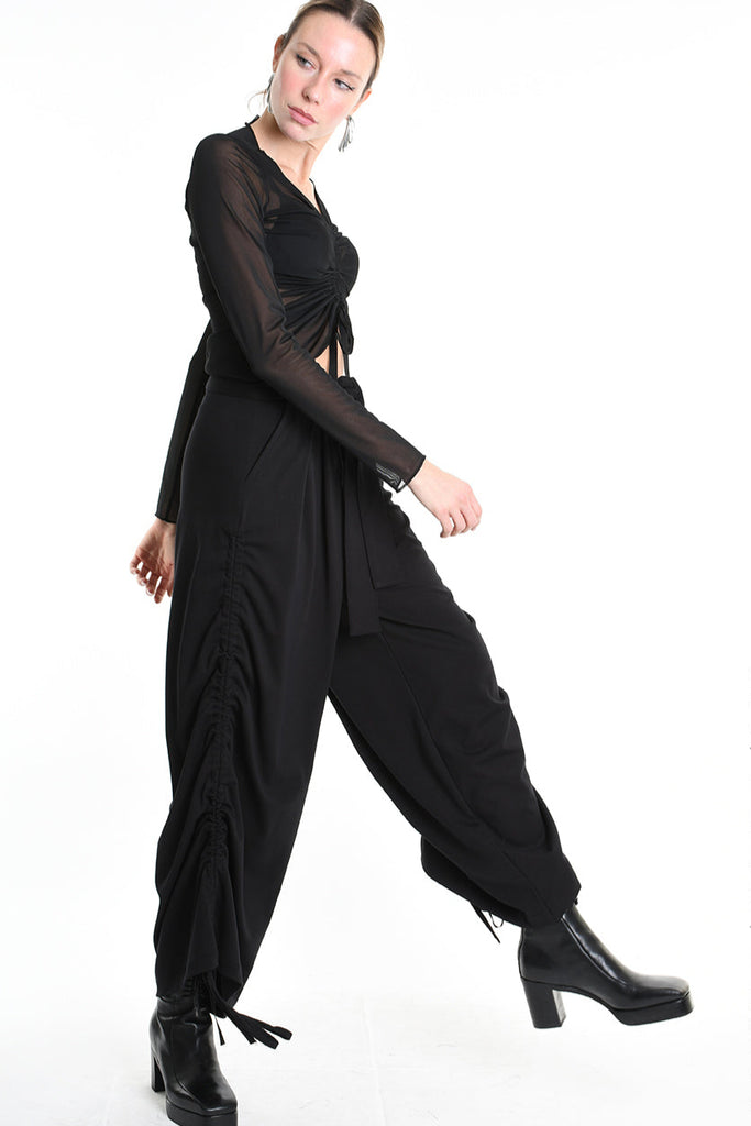 4B W5177 TROUSER Wide Fit Punto Milano Black WOMAN LA HAINE INSIDE US