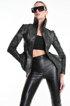 4B W5186 SLIM FIT JACKET in Laminated Stretch Gabardine & Stretch Tulle Black LA HAINE INSIDE US