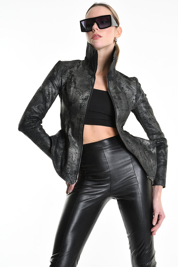 4B W5186 SLIM FIT JACKET in Laminated Stretch Gabardine & Stretch Tulle Black LA HAINE INSIDE US